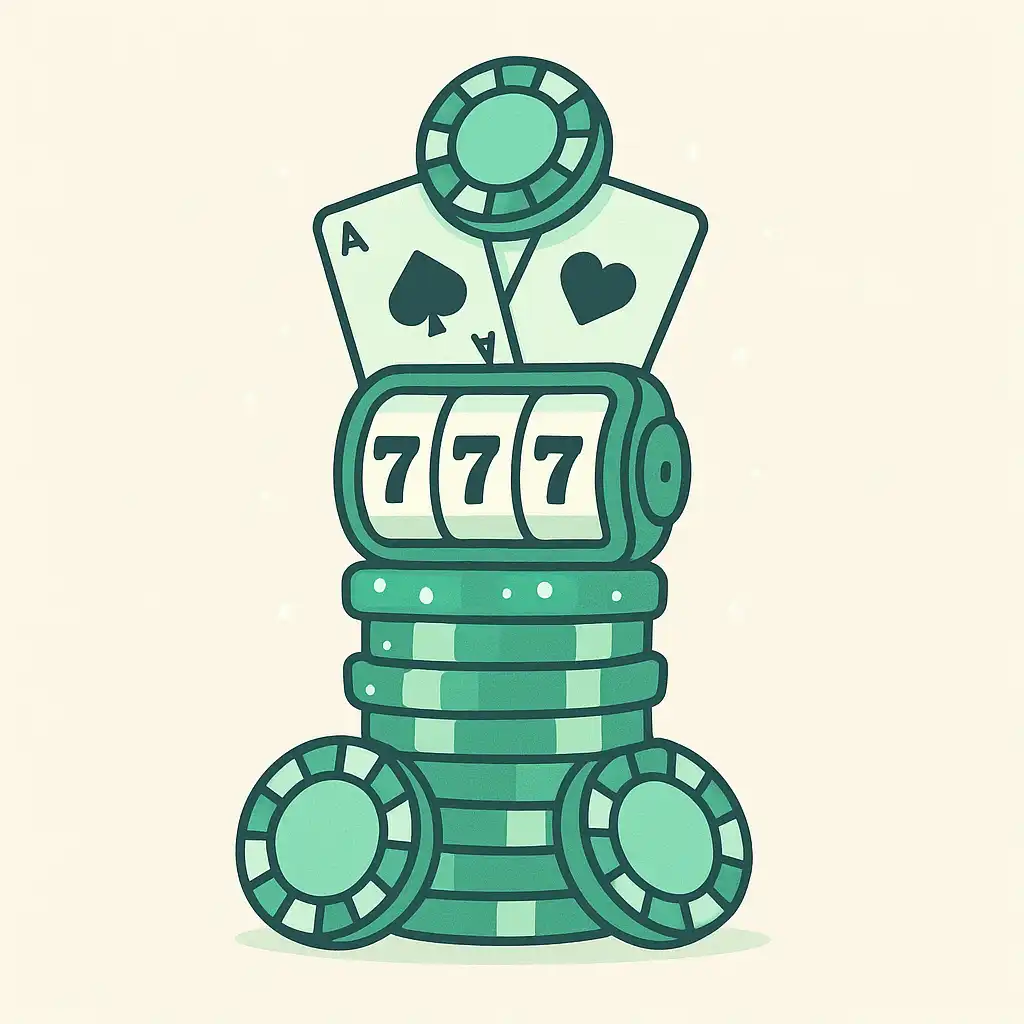 Ilustracja wieży kasyna CrazyTower z automatami i żetonami